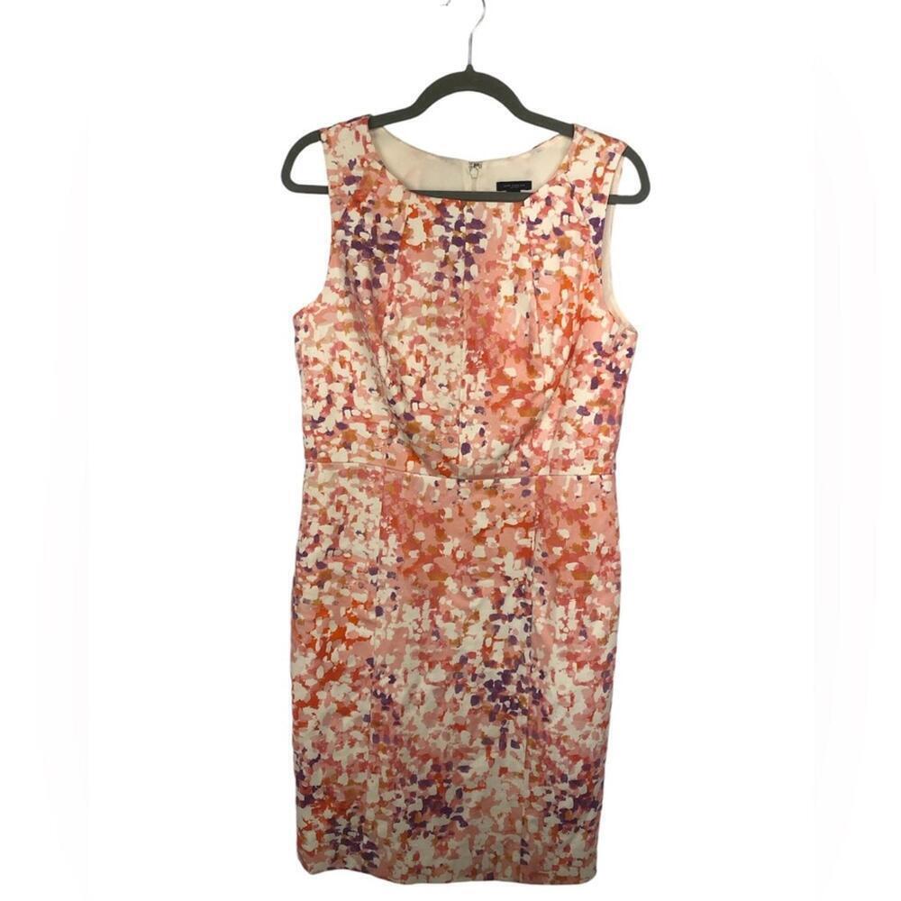 Ann Taylor Sheath Dress Floral Lined Sleeveless Cotton Blend Garden Feminine